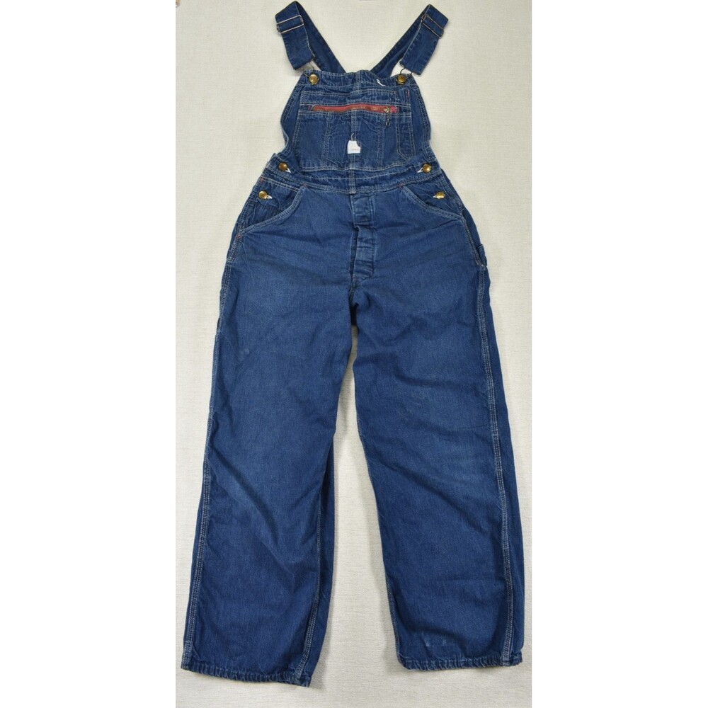 Vintage Red Camel Denim Bib Overalls Carpenter Workwear Dark Wash Utility 30x28